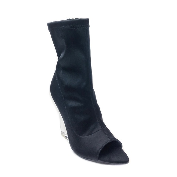 NWOT Fashion Nova Peep Toe Lucite Wedge Heel Bootie - Picture 2 of 3
